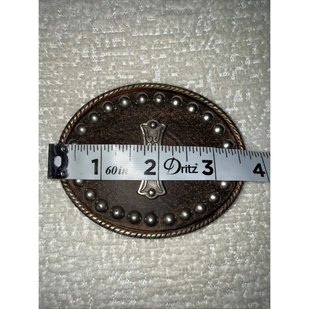 Western Cross Leather Belt Buckle Studded Engraved Oval Made In Spain 2.7 in